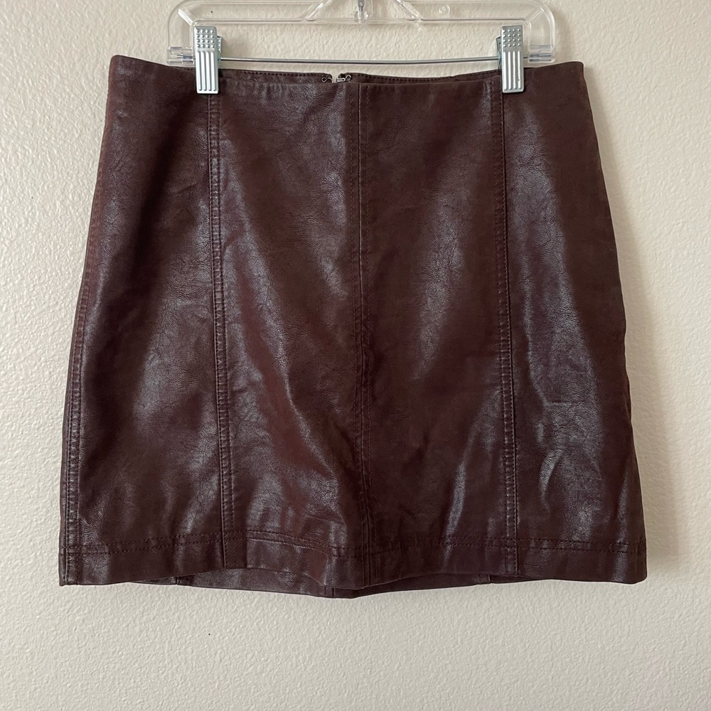 Free People Brown Vegan Leather Skirt